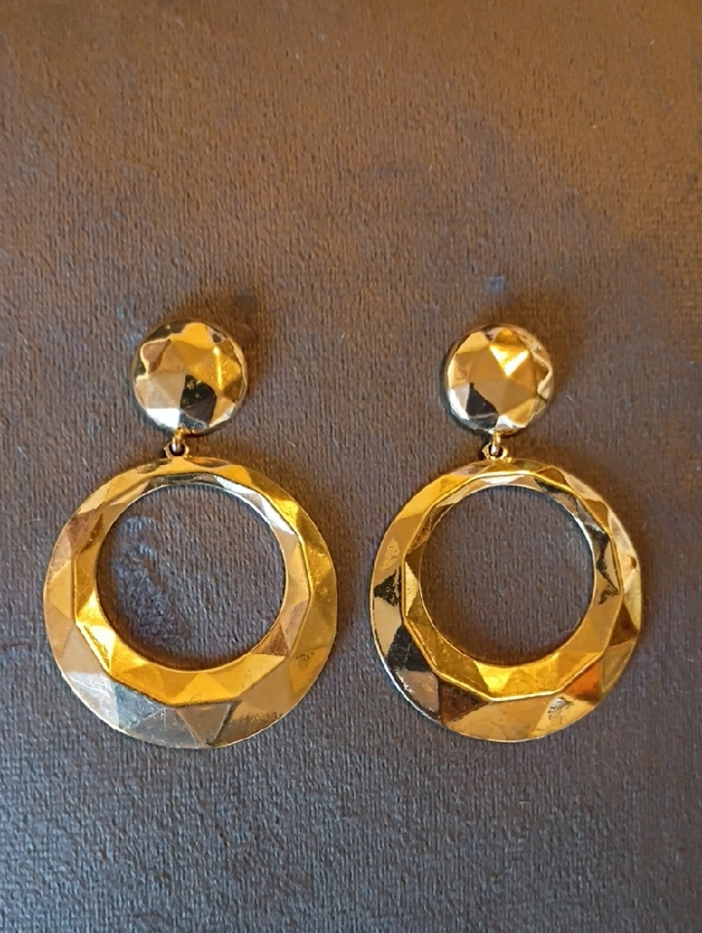 Forever 21 Shiny Gold Faceted Open Hoop Drop Earrings